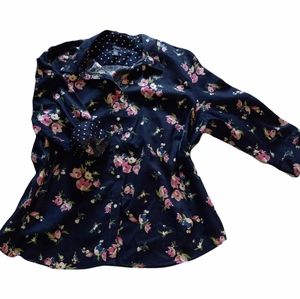 Ralph Lauren CHAPS 3X No Iron Button Down Blouse Navy Floral